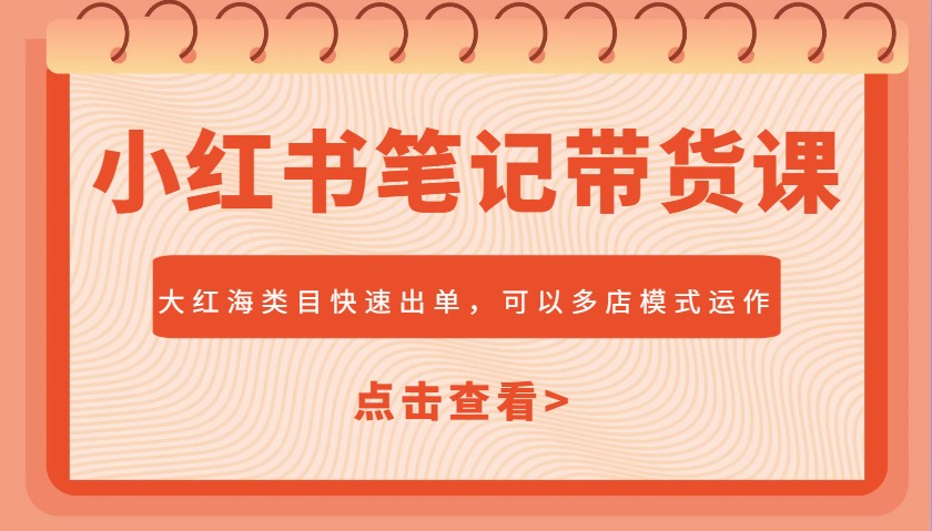 小红书笔记带货课，大红海类目快速出单，市场大，可以多店模式运作-鲲鹏云网创