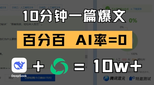 10分钟一篇爆文，100% 零AI率，用deepseek轻松玩转公众号爆文项目-鲲鹏云网创
