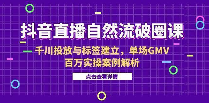 （15136期）抖音直播自然流破圈课-6月，千川投放与标签建立，单场GMV百万实操案例解析-鲲鹏云网创