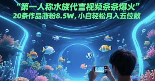 第一人称水族代言视频条条爆火，20条作品涨粉8.5W，小白轻松月入五位数-鲲鹏云网创