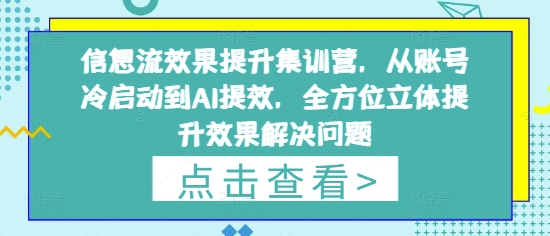信息流效果提升集训营，从账号冷启动到AI提效，全方位立体提升效果解决问题-鲲鹏云网创