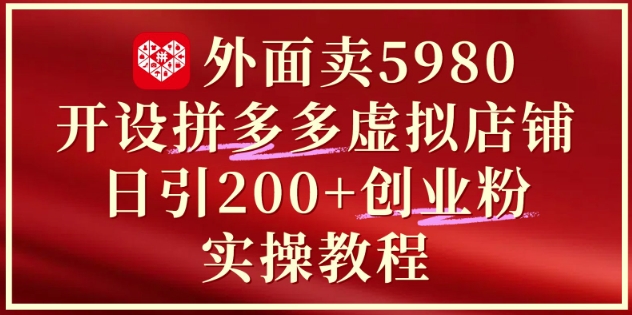 外面卖5980开设拼多多虚拟店铺：单日引流200+创业付费粉实战教程-鲲鹏云网创