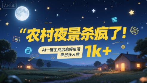 农村夜景杀疯了！AI一键生成治愈系慢生活，单日狂入1k+-鲲鹏云网创