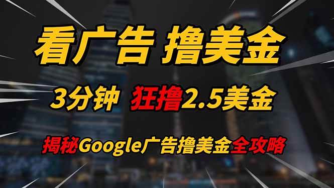（14701期）看广告，撸美金！！3分钟赚2.5美金！！日入200美金不是梦！揭秘Google…-鲲鹏云网创