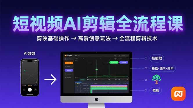 （15647期）短视频AI剪辑技能，从剪映基础操作到高阶创意玩法，全流程剪辑技术-鲲鹏云网创