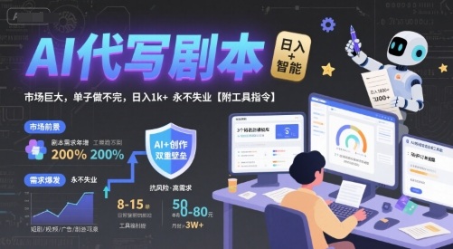 AI代写剧本，市场巨大，单子做不完，日入1k+ 永不失业【附工具指令】-鲲鹏云网创