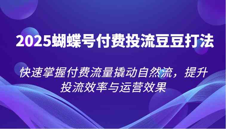 2025蝴蝶号付费投流豆豆打法，快速掌握付费流量撬动自然流，提升投流效率与运营效果-鲲鹏云网创