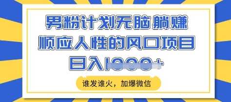 男粉计划无脑躺Z，顺应人性的风口项目，谁发谁火，加爆微信，日入多张【揭秘】-鲲鹏云网创