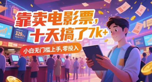 靠卖电影票，十天搞了7k+，小白无门槛上手，零投入【揭秘】-鲲鹏云网创