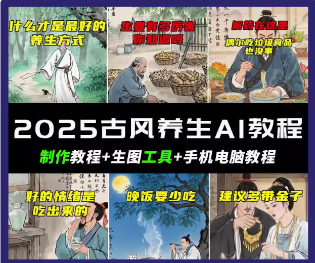 抖音AI古风养生视频教程日入五张 轻松涨粉 10W+-鲲鹏云网创
