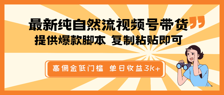 最新纯自然流视频号带货，提供爆款脚本简单 复制粘贴即可，高佣金低门槛，单日收益3K+-鲲鹏云网创