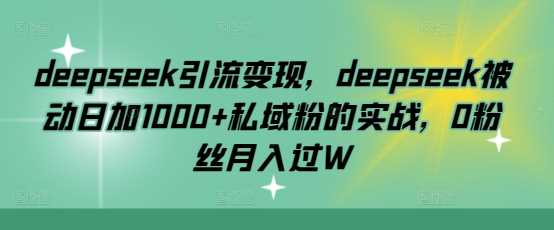 deepseek引流变现，deepseek被动日加1000+私域粉的实战，0粉丝月入过W-鲲鹏云网创