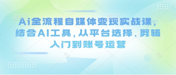 Ai全流程自媒体变现实战课，结合AI工具，从平台选择、剪辑入门到账号运营-鲲鹏云网创