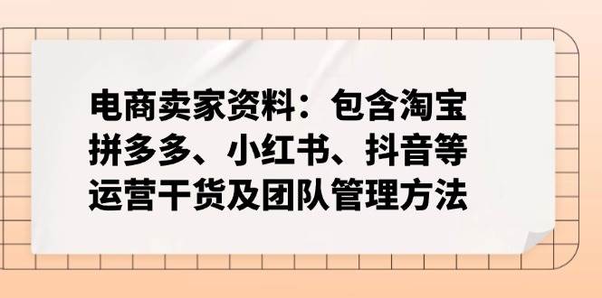 （14354期）电商卖家资料：包含淘宝、拼多多、小红书、抖音等运营干货及团队管理方法-鲲鹏云网创