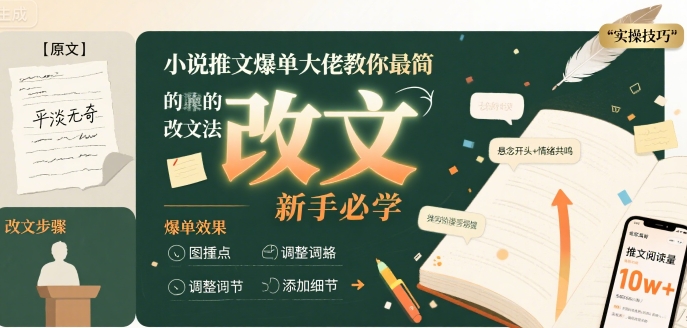 小说推文爆单大佬教你最简单的改文方法实操课，新手必学-鲲鹏云网创