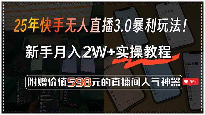 （15335期）25年快手无人直播3.0暴利玩法！，新手月入2W+实操教程，附赠价值598元…-鲲鹏云网创