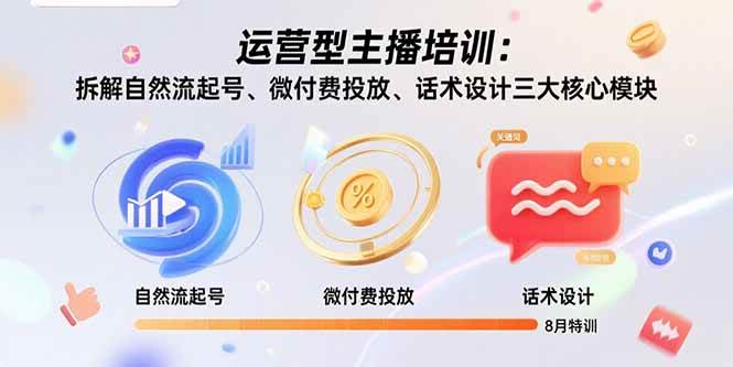 （15654期）运营型主播培训：拆解自然流起号、微付费投放、话术设计三大核心模块-8月-鲲鹏云网创