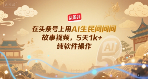 在头条号上用AI生民间故事视频，5天1k+，纯软件操作-鲲鹏云网创
