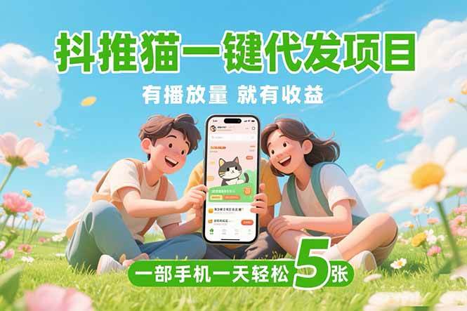 （15476期）抖推猫一键代发项目，0粉丝 不用实名 有播放量就有收益，一部手机一天五张-鲲鹏云网创