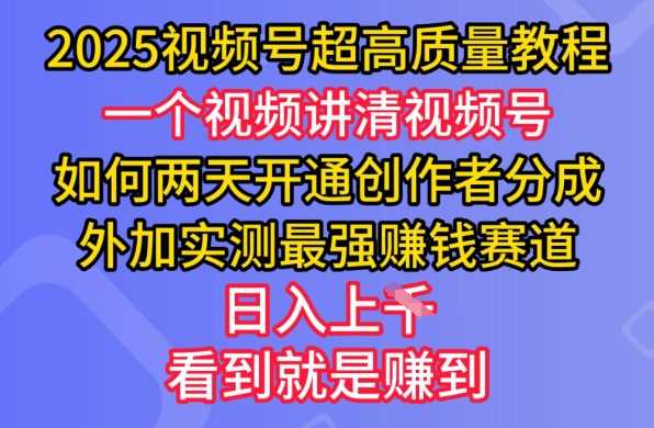 2025视频号超高质量教程，两天开通创作者分成，外加实测最强挣钱赛道，日入多张-鲲鹏云网创