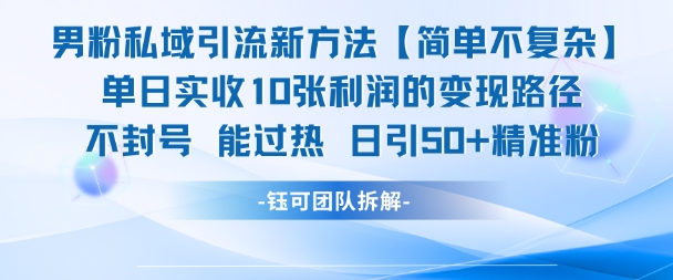 男粉私域引流新方法，单日收10张利润，日引流50+精准粉-鲲鹏云网创