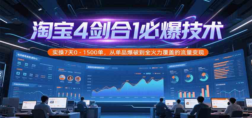 淘宝4剑合1必爆技术，实操7天0-1500单，从单品爆破到全火力覆盖的流量变现-鲲鹏云网创