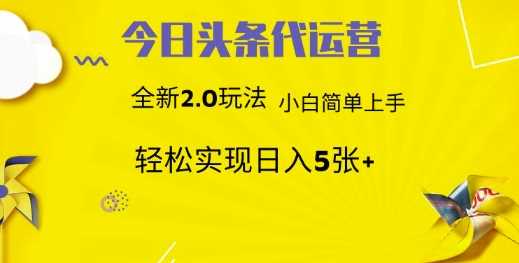 今日头条代运营，新2.0玩法，小白轻松做，每日实现躺Z5张【揭秘】-鲲鹏云网创