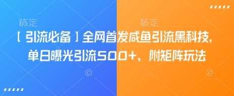 【引流必备】全网首发咸鱼引流黑科技，单日曝光引流500+，附矩阵玩法【揭秘】-鲲鹏云网创