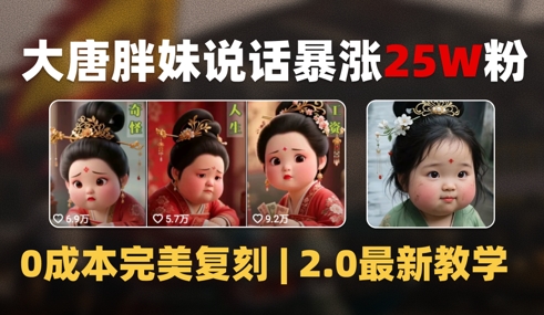 AI大唐胖贵妃说话2.0，40条视频暴涨40w粉，附独家变现攻略-鲲鹏云网创