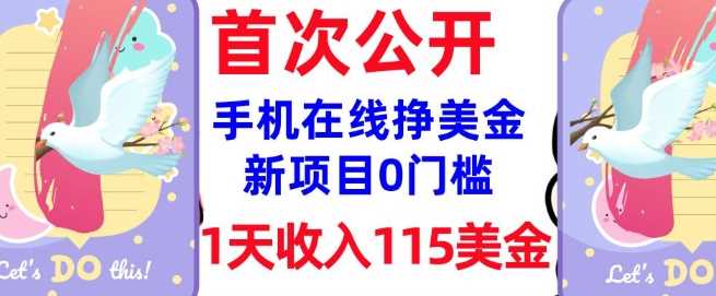 在线挣美金新项目，0门槛，1天收入115美刀，无脑操作，真正被动收入-鲲鹏云网创