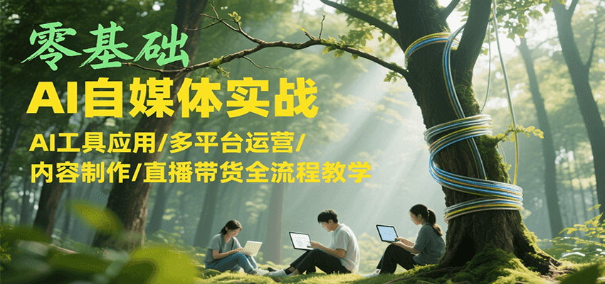 零基础AI自媒体实战，AI工具应用/多平台运营/内容制作/直播带货全流程教学-鲲鹏云网创