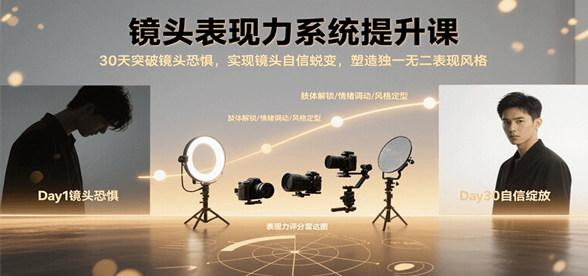 镜头表现力系统提升课，30天突破镜头恐惧实现自信蜕变，塑造独一无二表现风格-鲲鹏云网创