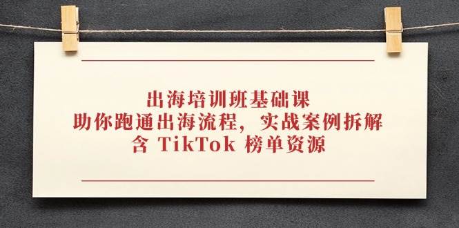 （14555期）出海培训班基础课，助你跑通出海流程，实战案例拆解，含 TikTok 榜单资源-鲲鹏云网创