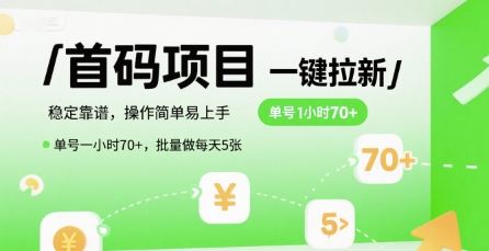 首码一键拉新项目，稳定靠谱，操作简单易上手，单号一小时70+，批量做每天5张【揭秘】-鲲鹏云网创