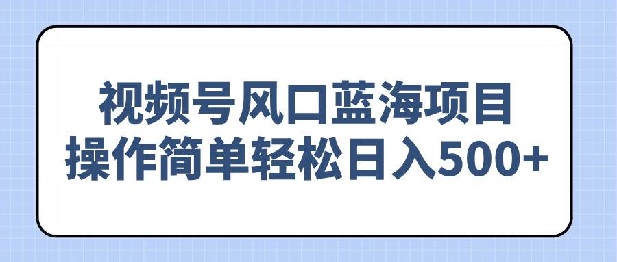 （14276期）视频号风口蓝海项目，操作简单轻松日入500+-鲲鹏云网创