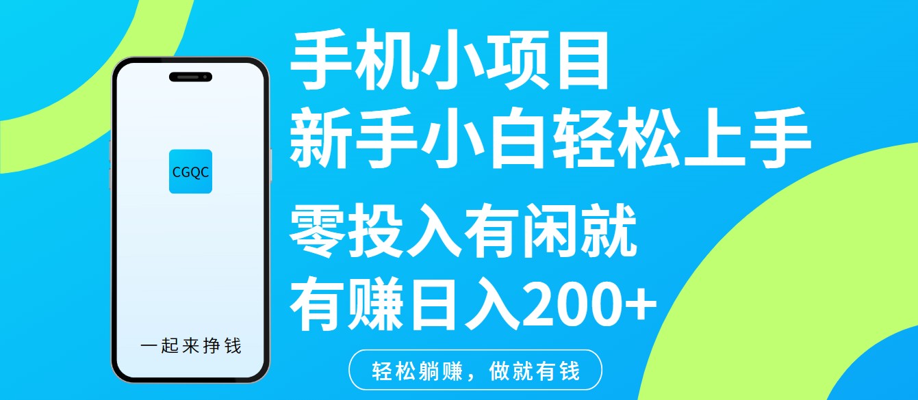 手机小项目新手小白轻松上手零投入有闲就有赚日入200+-鲲鹏云网创