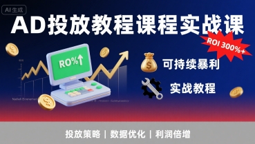 AD投放教程课程实战课，实现广告ROI300%+可持续暴利-鲲鹏云网创