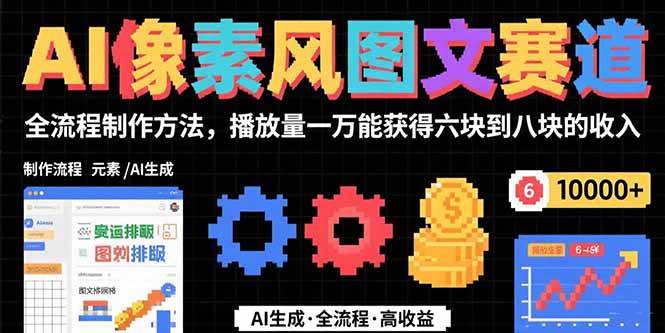 （15572期）AI像素风图文赛道：全流程制作方法，播放量一万能获得6块到8块的收入-鲲鹏云网创