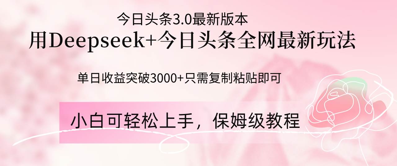 （14452期）Deepseek结合今日头条全网最新玩法，单日收益突破3000+，只需要简单的…-鲲鹏云网创