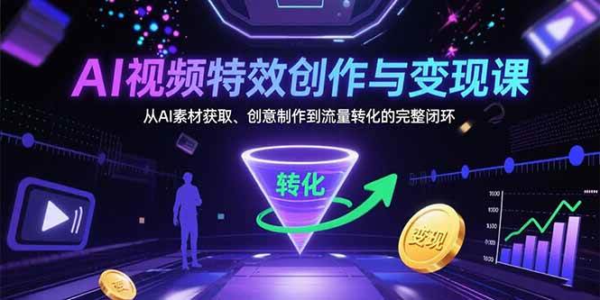 （15587期）AI视频特效创作与变现课：从AI素材获取、创意制作到流量转化的完整闭环-鲲鹏云网创