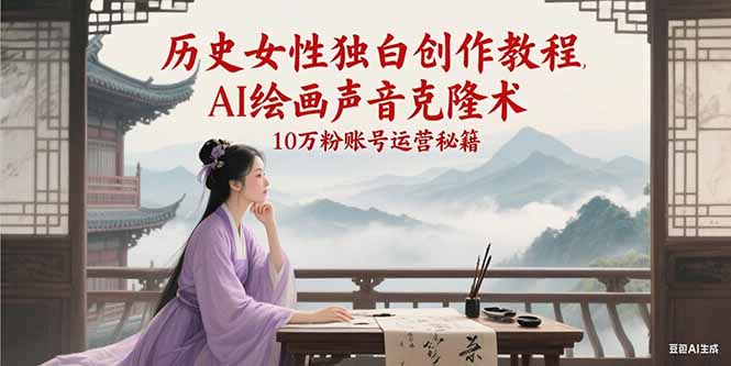 历史女性独白创作教程，AI绘画声音克隆术，10万粉账号运营秘籍-鲲鹏云网创