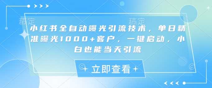 小红书全自动曝光引流技术，单日精准曝光1000+客户，一键启动，小白也能当天引流【揭秘】-鲲鹏云网创