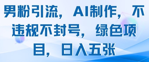 男粉引流，AI制作，不违规不封号，绿色项目，日入五张-鲲鹏云网创
