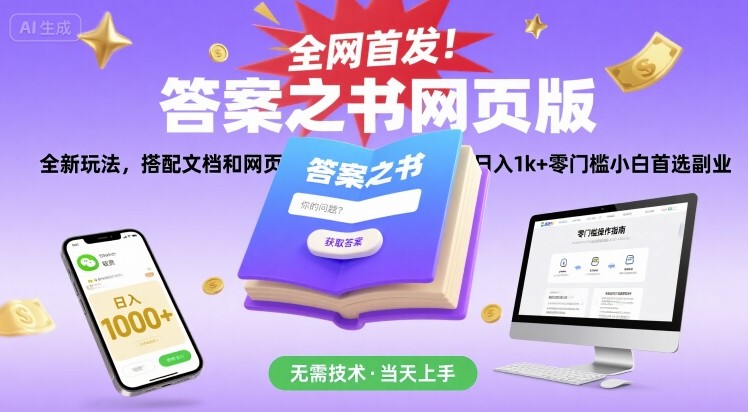 全网首发！答案之书网页版，全新玩法，搭配文档和网页，日入1k+零门槛小白首选副业【揭秘】-鲲鹏云网创