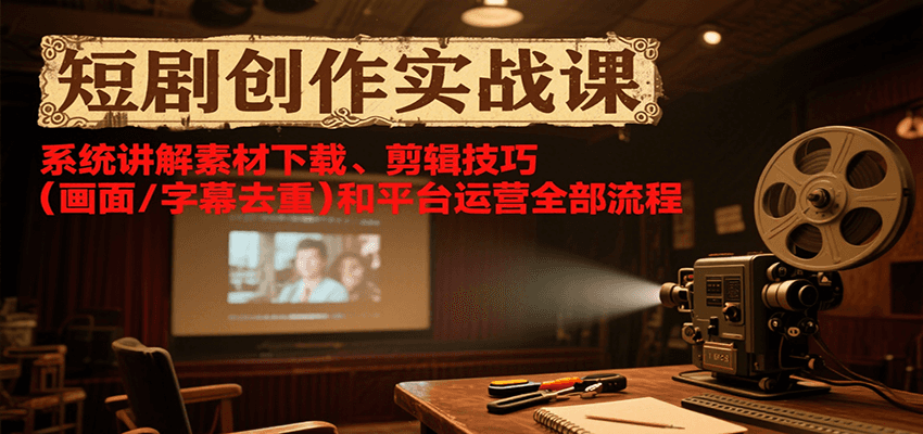 短剧创作实战课，系统讲解素材下载、剪辑技巧（画面/字幕去重）和平台运营全部流程-鲲鹏云网创