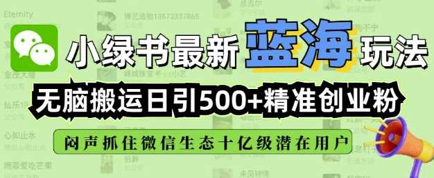 小绿书无脑搬运引流，全自动日引500精准创业粉，微信生态内又一个闷声发财的机会-鲲鹏云网创