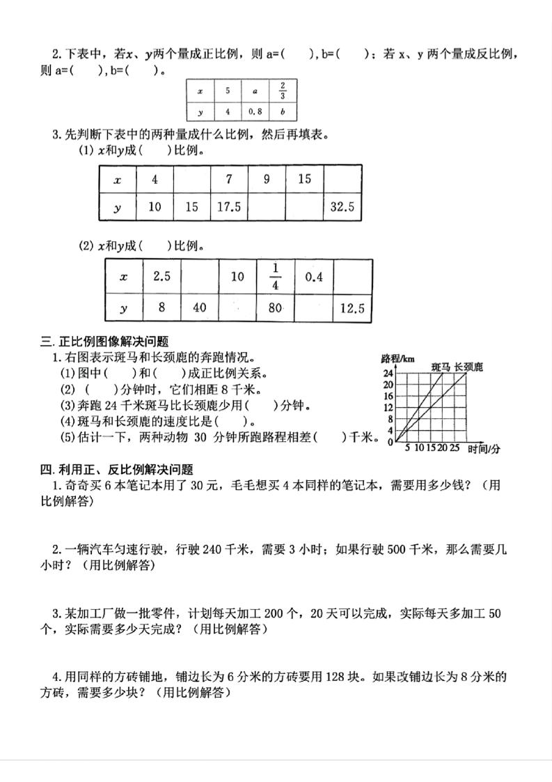 六下数学期中复习必考正反比例填空-鲲鹏云网创