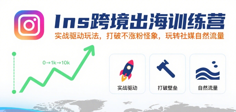 Ins跨境出海训练营，实战驱动玩法，打破不涨粉怪象，玩转社媒自然流量-鲲鹏云网创