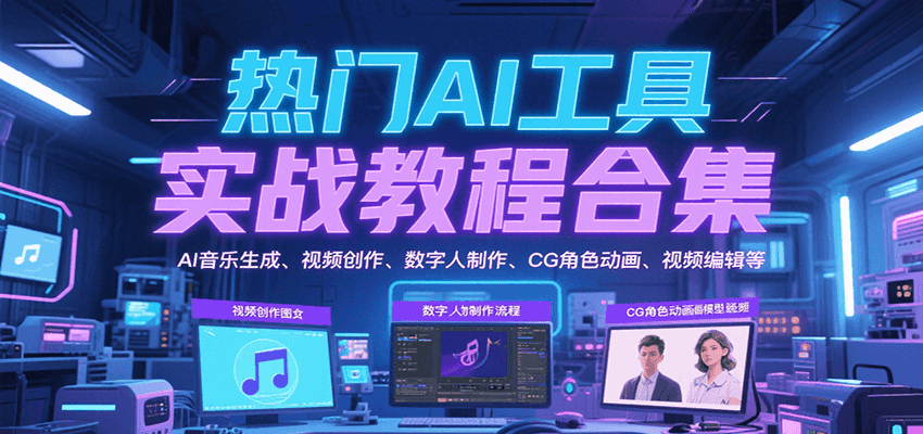 热门AI工具实战教程合集，AI音乐生成、视频创作、数字人制作、CG角色动画、视频编辑等-鲲鹏云网创