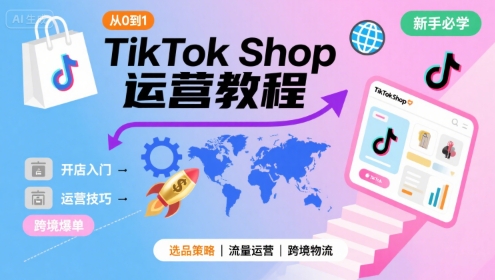TikTok Shop从0到1运营教程，TikTok跨境电商新手必学课程-鲲鹏云网创
